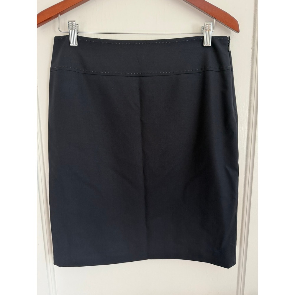 Elie Tahari Skirt Womens 10 Navy Blue Wool Blend Pencil Knee Length Professional